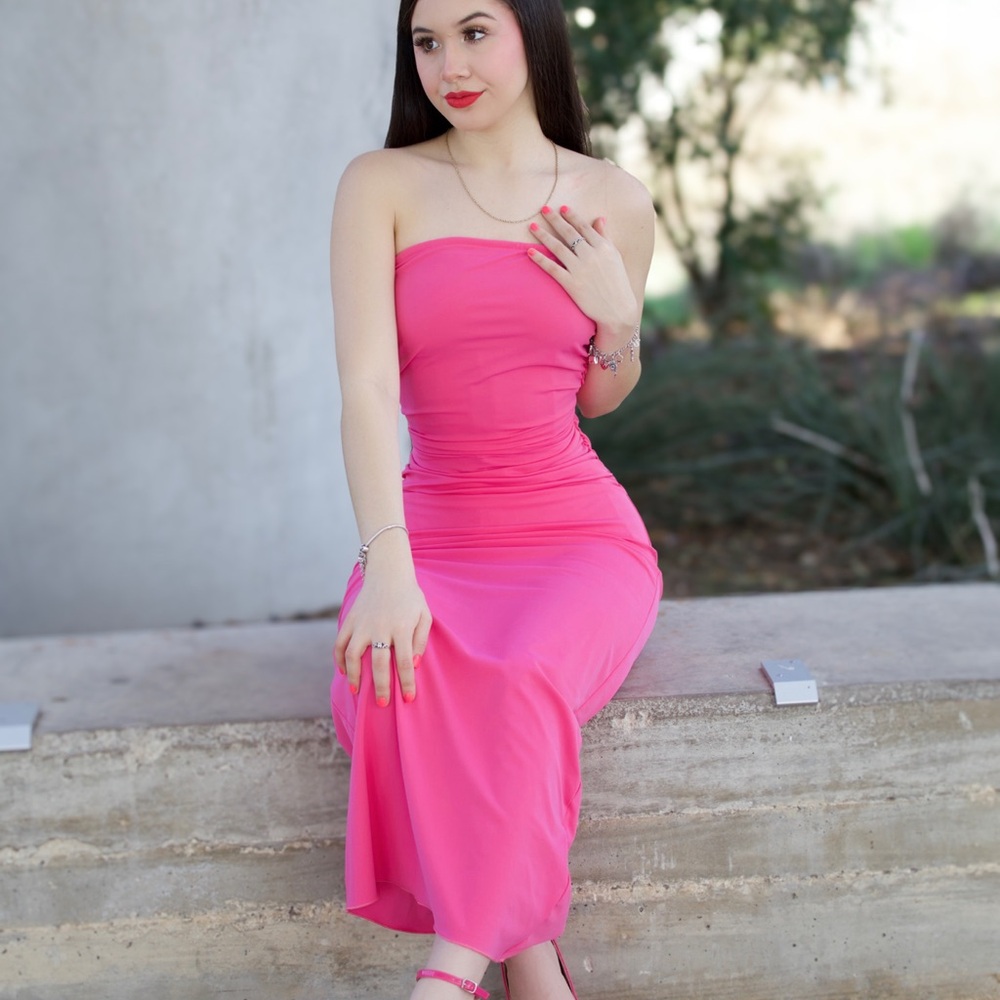 Pink Strapless Bodycon Cocktail Dress
